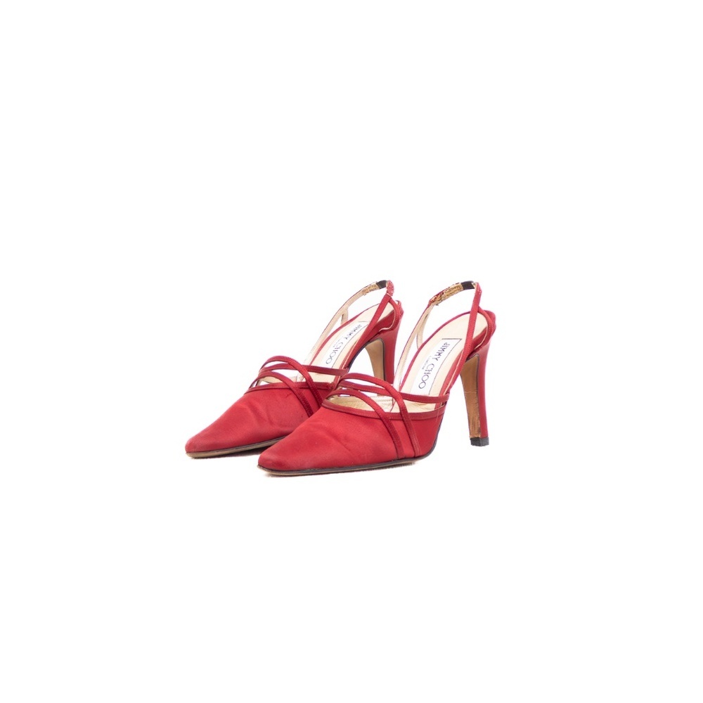 Jimmy Choo Red Satin Crisscross Strap Slingback Heels – Size EU 36 / US 6 / UK 3